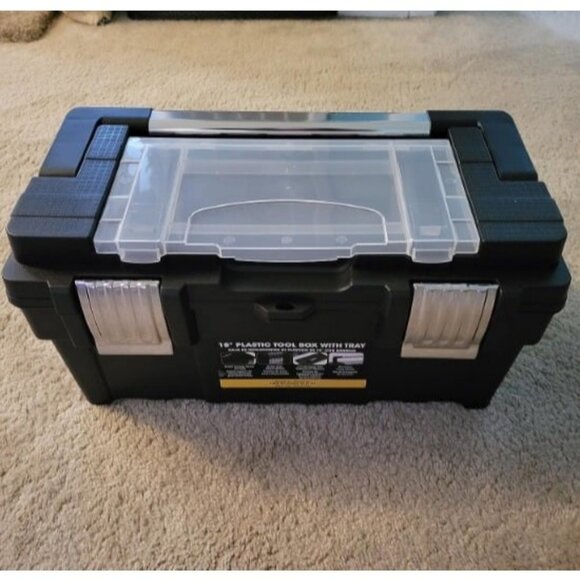 Plastic Tool Box Organizer & Durable Tool Storage Box: Portable Removable Tray - Picture 1 of 4